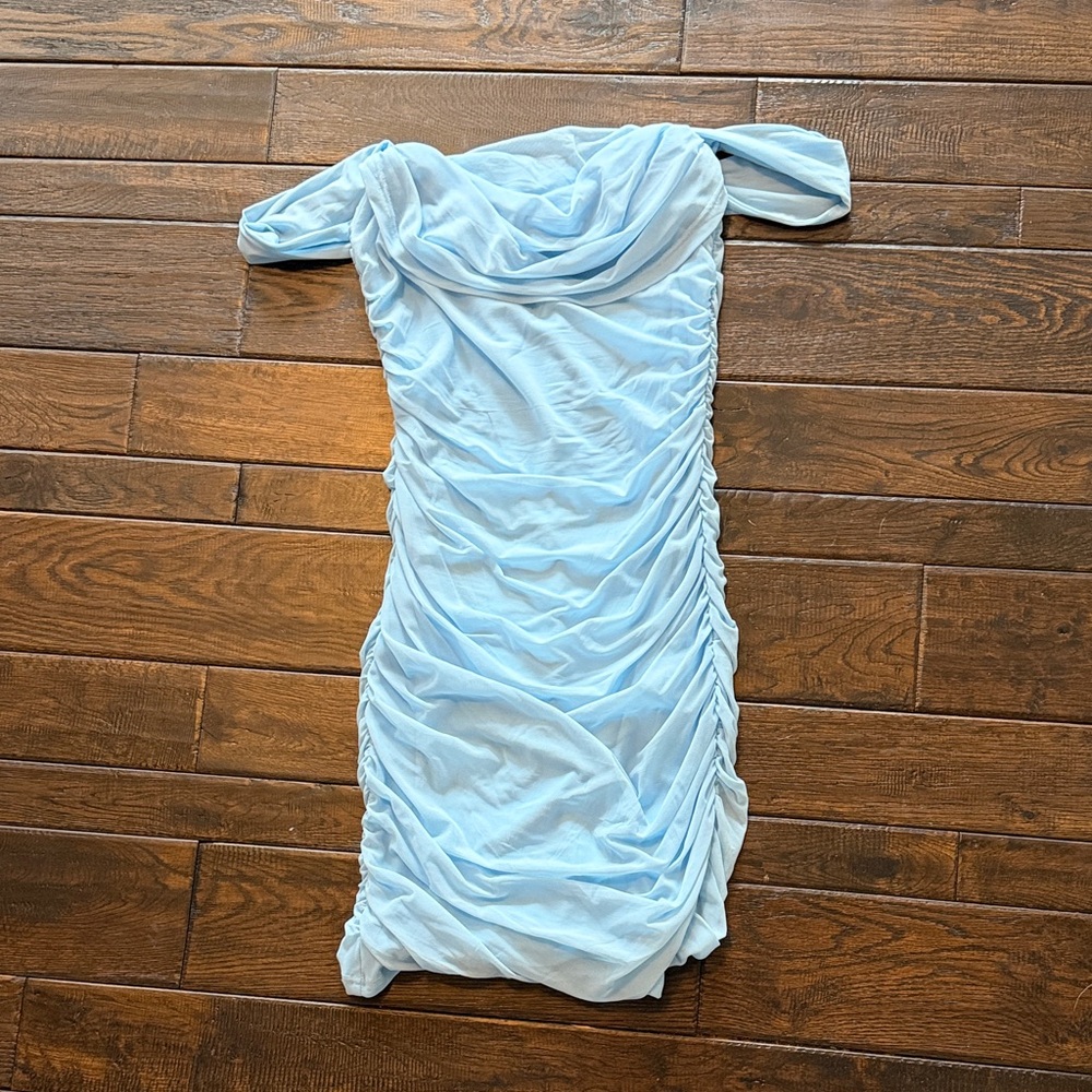 Elegant Blue Draped Women's Dress